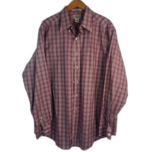 LL Bean Burgundy Cotton Plaid Wrinkle Resistant Casual Button Down Size L Reg